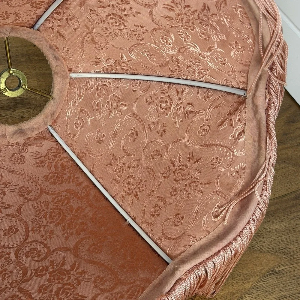 Vtg Victorian Fringed Lamp Shade Only Art Nouveau Brocade‎ Panels Scalloped Edge